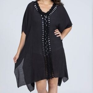 🟠NWT PRETTY SIMPLE Crochet Short Sleeve Kimono Cover-Up in Black ONE SIZE
